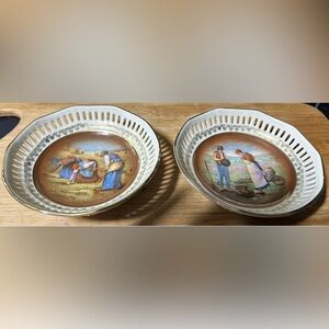 2- Bavaria, Germany # 33, 4” Trinket/Candy Dishes. Ceramic Plates Rustic Scenes
